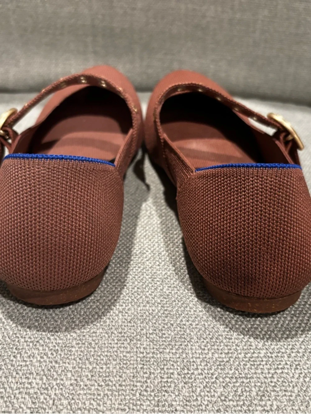 Rothy's Chestnut Brown Knit Mary Jane Flats with Gold Eyelets - Picture 5 of 7